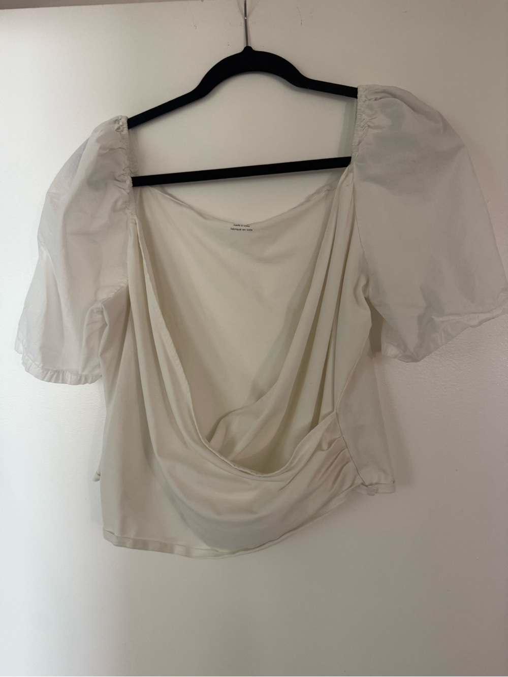 Anthropologie Cream Puff-Sleeve Draped Top XL